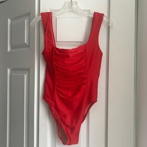 NWT size 8 J.Crew Ruched Squareneck One Piece in Bright Cerise